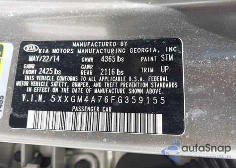 2015 Kia Optima Lx z USA, uszkodzony, nr VIN 5XXGM4A76FG359155